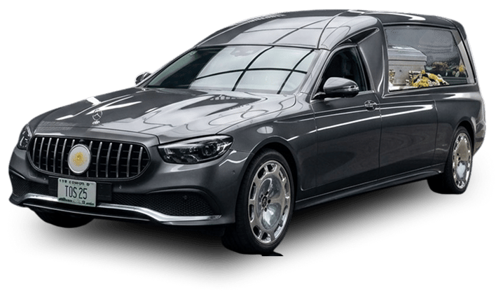 Grey Mercedes hearse for funeral transport